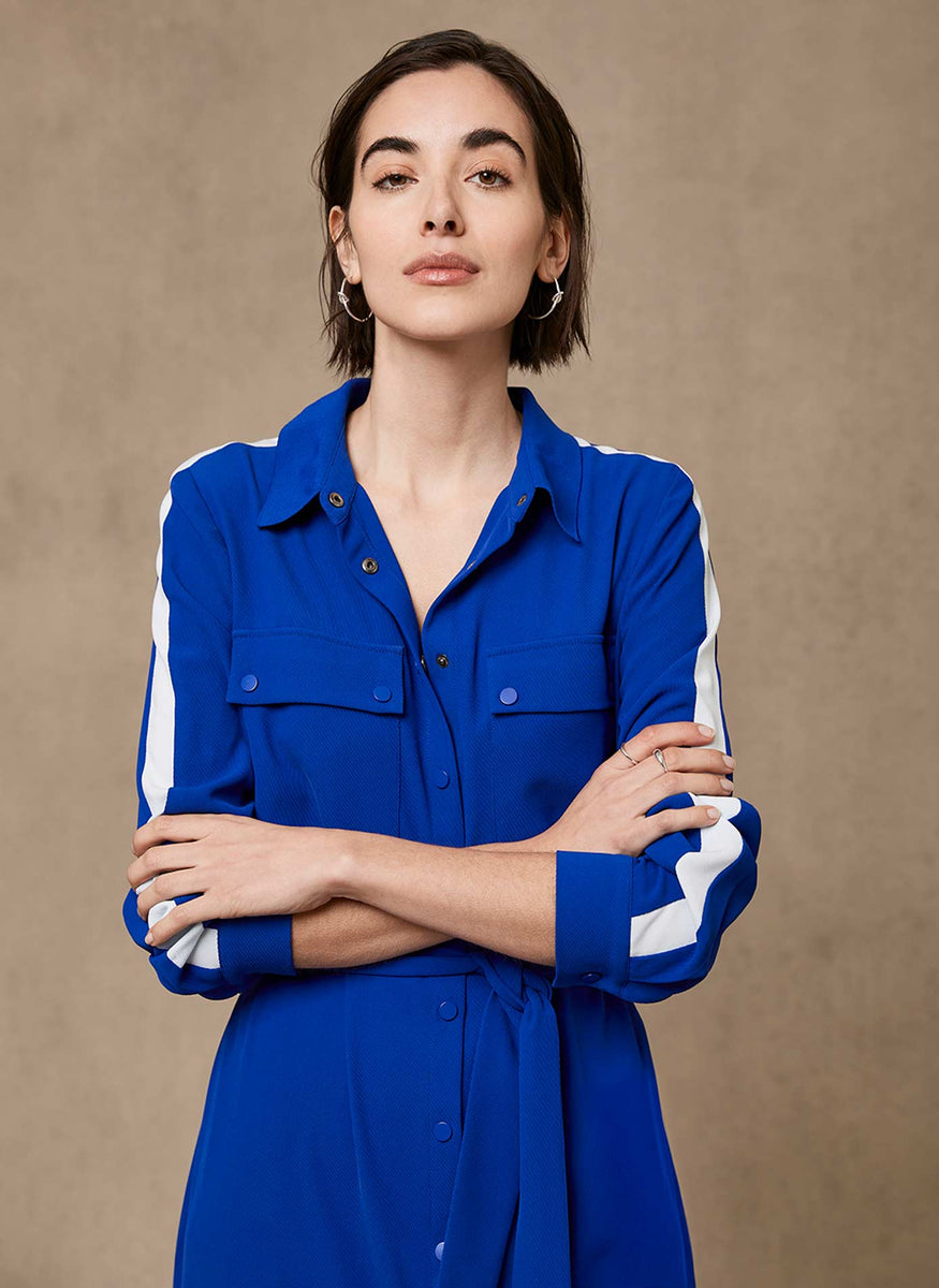 Blue Popper Midi Shirt Dress – Mint Velvet